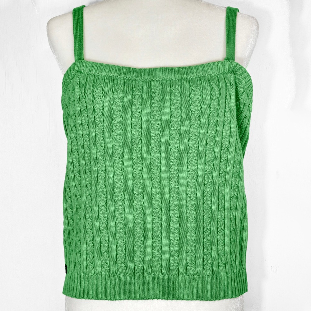 VTG Y2K Ralph Lauren Green Cable Knit Tank Tube Top Womens XL‎ Retro Prep School